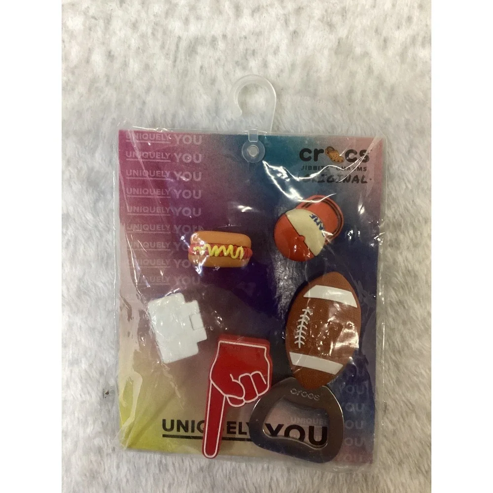 Crocs Jibbitz Tailgate 5-Pack Shoe Charms Football Hot Dog Foam Finger New